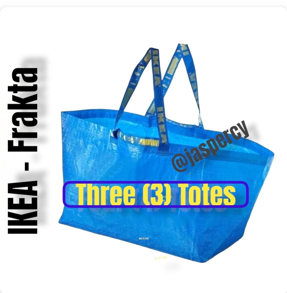 IKEA Frakta Three (3)  Large Blue Reusable Shopping Bag Laundry Tote Moving New